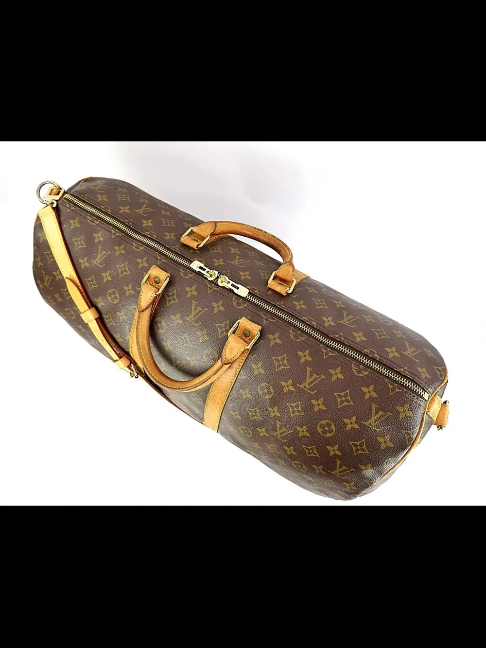 Louis Vuitton Brown Monogram Duffel with Tan Leather Strap